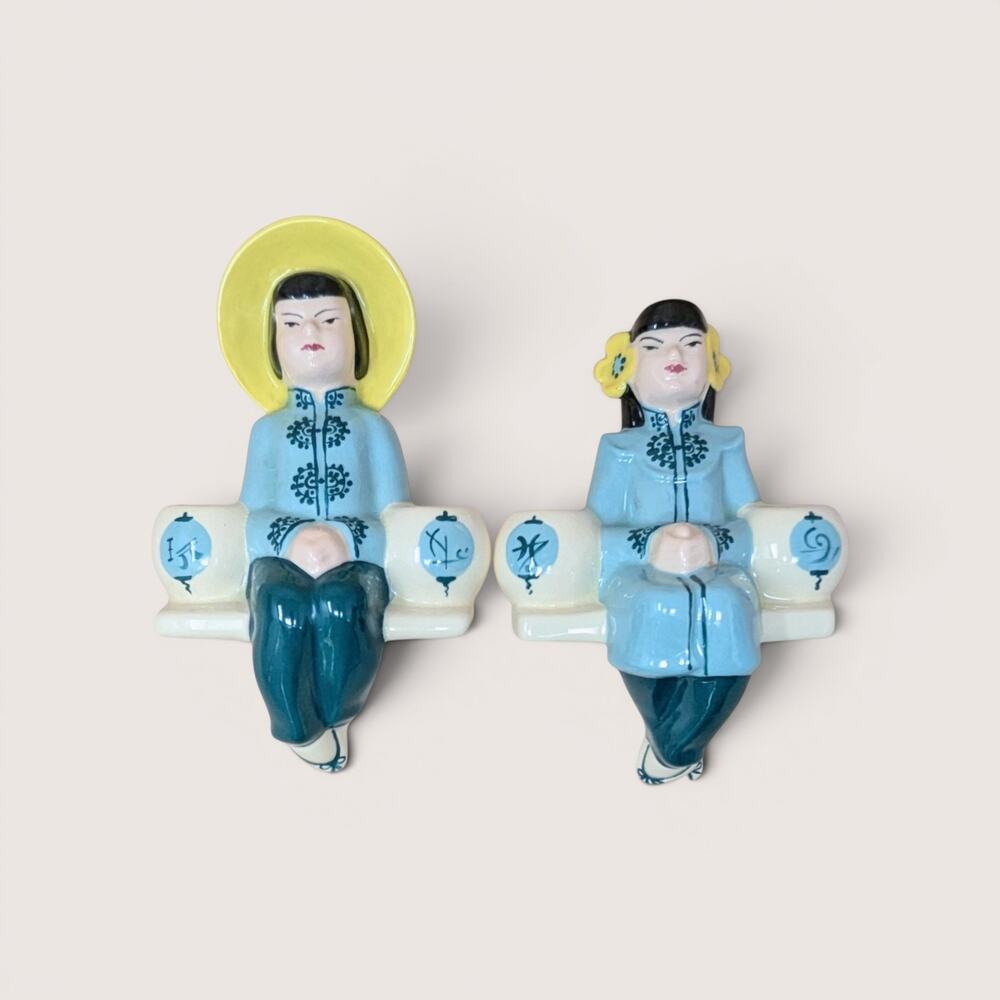 Vintage Weil Ware Ceramic Wall Hanging Candle Holder Pair